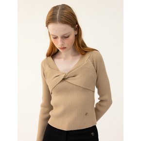 CO RIBBED TWIST KNIT TOP_BEIGE