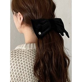 Vintage Velvet Big Ribbon Barrette [Black]