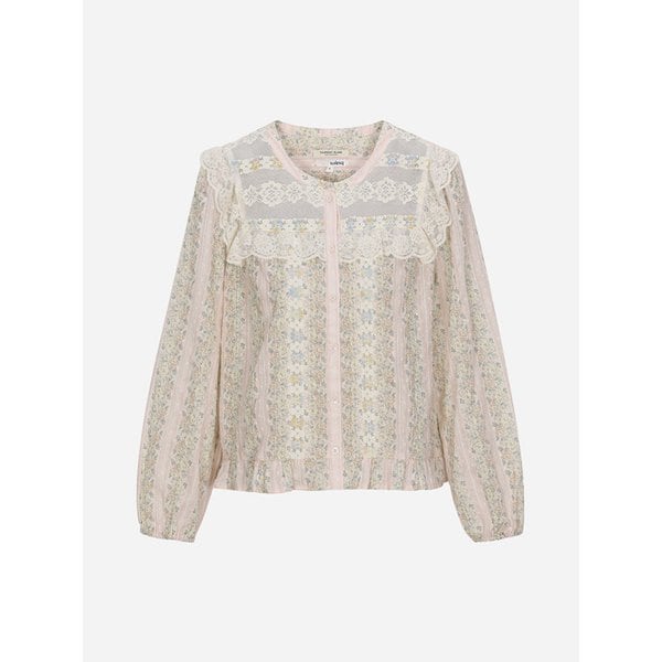 [KiiiKiii][온라인단독] 레이스 프릴 믹스 블라우스_T256MBL903W