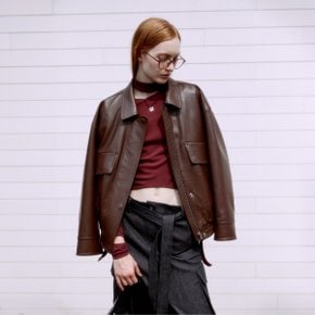 DEFILE Italian Lambskin Leather Bomber Jacket_Brown