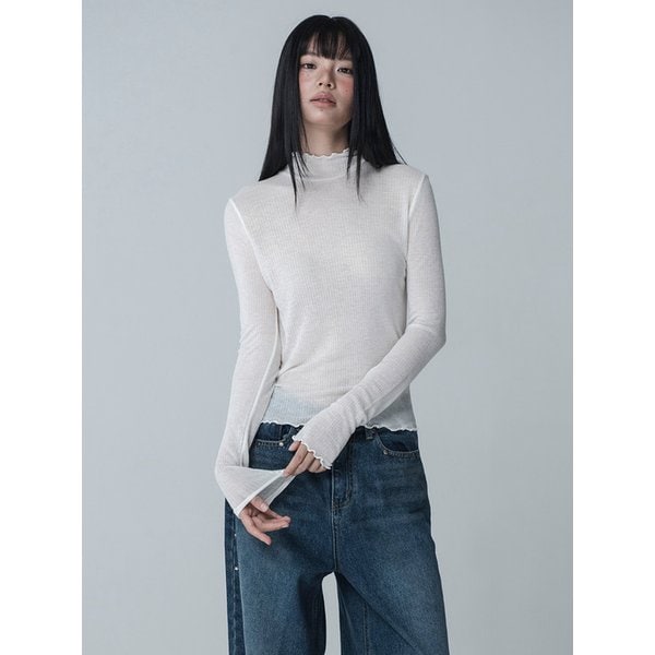 [리퍼브]SEE-THROUGH SHIRRING TSHIRT_IVORY