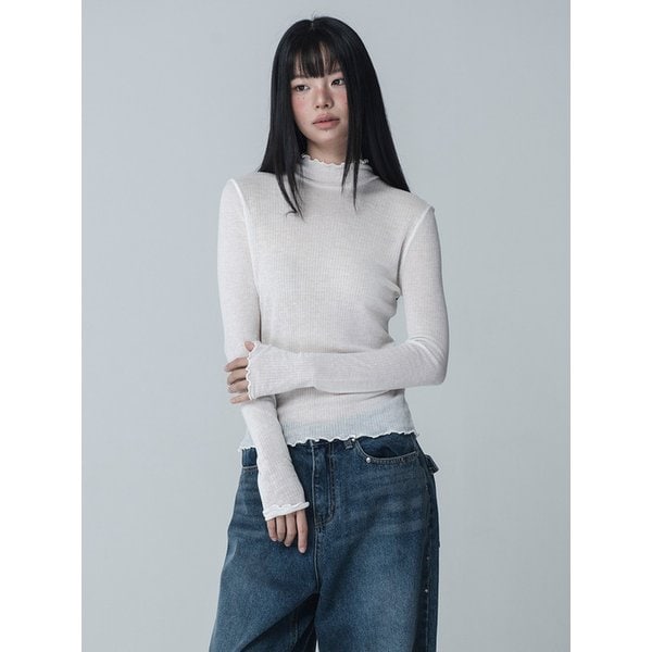 [리퍼브]SEE-THROUGH SHIRRING TSHIRT_IVORY