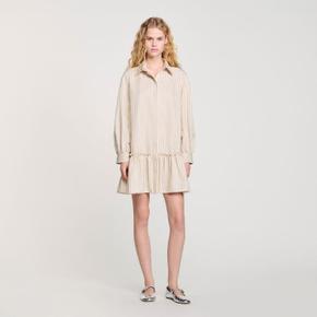 (산드로) 스트라이프 라인스톤 셔츠 원피스 Kaki Rose SFPRO04178