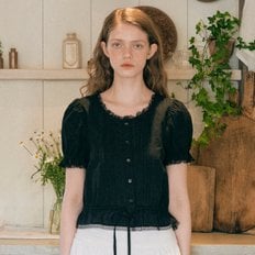 FRILL SHIRRING BLOUSE BLACK