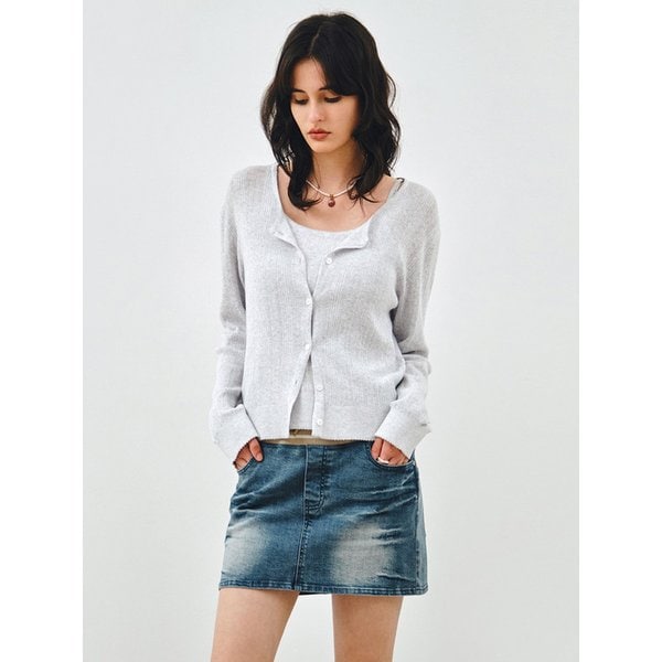 [SET] 코튼 아일렛 니트 가디건 & 슬리브리스 그레이 MDCD061GRAY