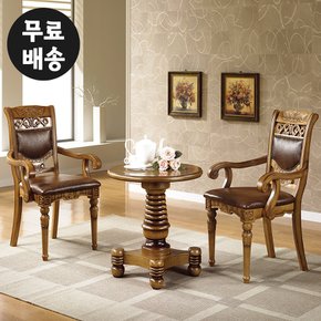 윤 엔틱 브라운 고무나무 원목 원탁 카페 베란다 미니 의자 2인용 부부 테이블 세트