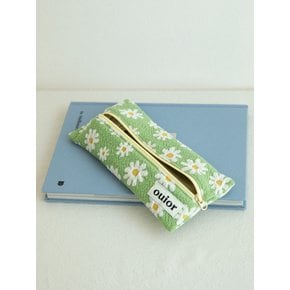 flat pencil case - marguerite green (middle zipper)