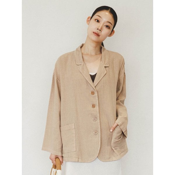 Patch Pocket Linen Beige Jacket