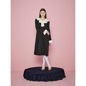 SATIN RUFFLE COLLAR DRESS - BLACK