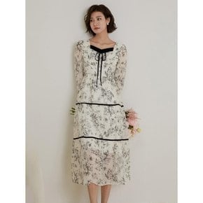 LS_Flower print black line dress