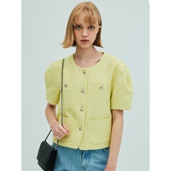 오프닝선샤인 Puff Sleeve Tweed Jacket_Yellow