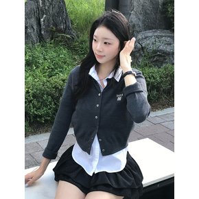 (W) 로렌 베이직 크루넥 파인 가디건_차콜