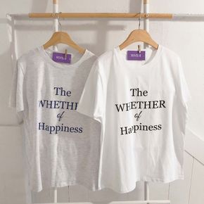 / 코튼 해피니스 레터링 반팔 티셔츠