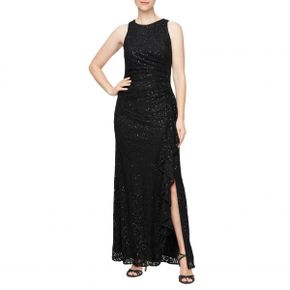 4391150 Alex Evenings Sequin Ruched Ruffle A-Line Gown