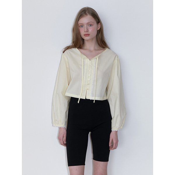 basic lace string blouse - lemon yellow