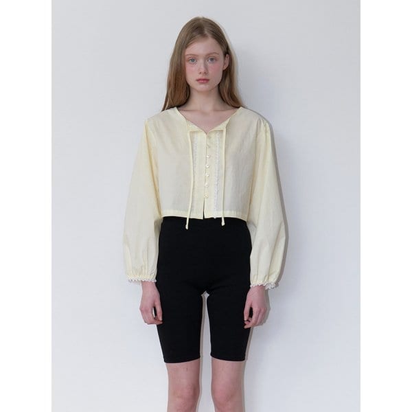 basic lace string blouse - lemon yellow