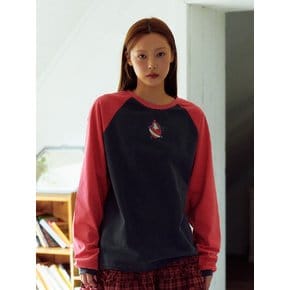 Heart Print Raglan Ringer T-shirt (Red/Black)