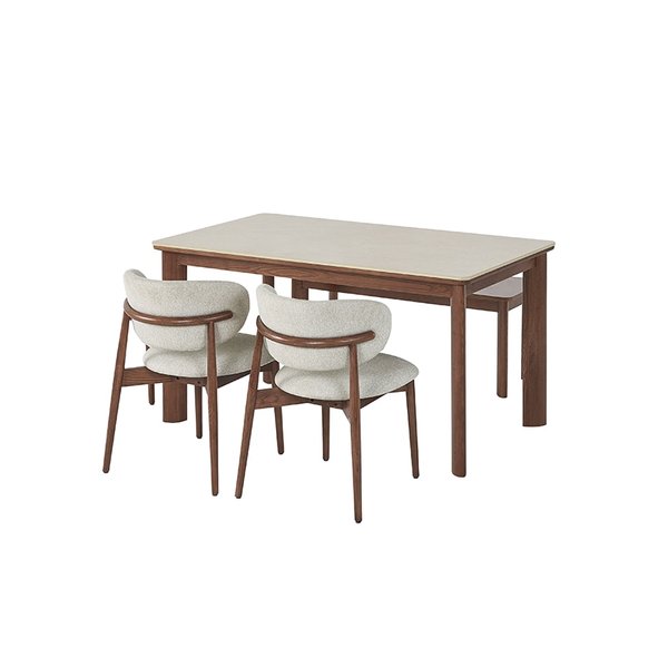 포멜로 세라믹식탁 4인세트 140cm 브라운_벤치1100 1EA, 패브릭체어 2EA