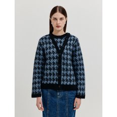 XOUI Houndstooth Check Knit Cardigan - Blue/Black