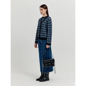 XOUI Houndstooth Check Knit Cardigan - Blue/Black