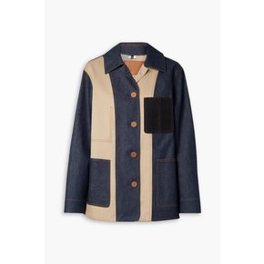 Suede-trimmed paneled denim and cotton-blend twill jacket 블루 1647597346143688