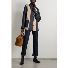 Suede-trimmed paneled denim and cotton-blend twill jacket 블루 1647597346143688