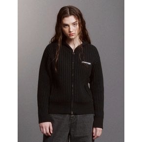 Ribbed Zip Hoodie Sweater (BLACK)