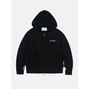 Ribbed Zip Hoodie Sweater (BLACK)