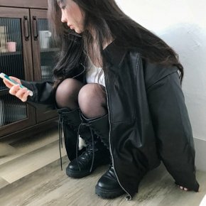 미뉴엣 루즈핏 밍크퍼 오버 레더자켓2color