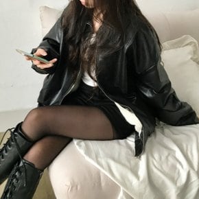 미뉴엣 루즈핏 밍크퍼 오버 레더자켓2color