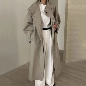 여성 간절기 트렌치 코트 오버핏 하이넥 루즈핏 롱 트렌치코트