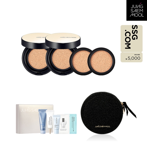 [단독]정샘물 에센셜 스킨 누더 쿠션 듀오세트(본품2 + 리필2) + 블랙라운드파우치 + 부스팅키트