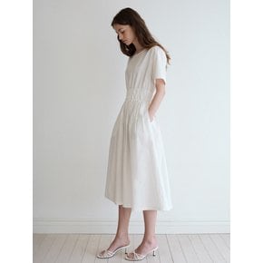 Pintuck Flare Dress-white