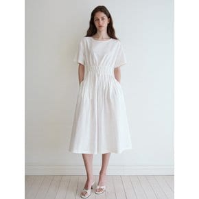 Pintuck Flare Dress-white