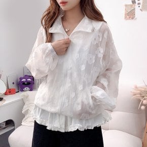 플라워 시스루 라이트 블루종 자켓2color