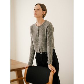 Hairy round neck cropped cardigan_Gray