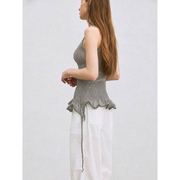 asymmetric frill knit top (grey)