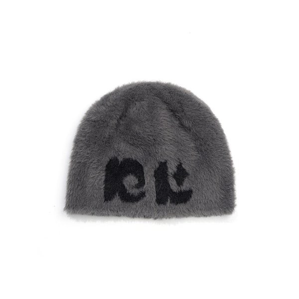 NK LOGO JACQUARD FUR BEANIE (CHARCOAL)