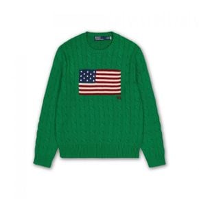 POLO RALPH LAUREN [ 10]아이코닉 케이블 니트 플래그 스웨터-그린