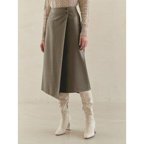 UNBALANCED LEATHER WRAP SKIRT (ash olive)