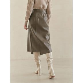 UNBALANCED LEATHER WRAP SKIRT (ash olive)