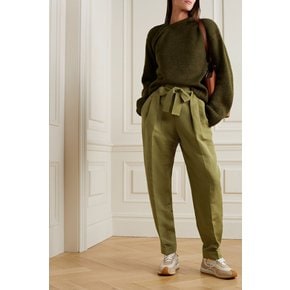 Waverly belted silk and linen-blend tapered pants 그린 1647597346279052