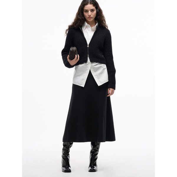 울 니트 집업 점퍼 - 블랙