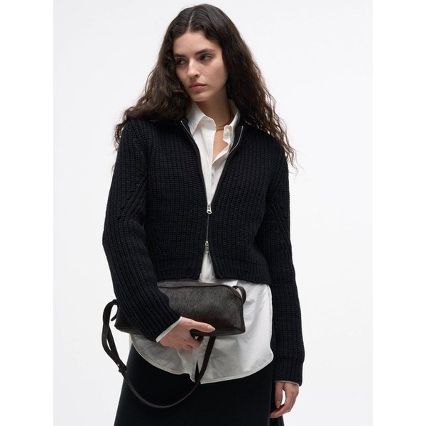 울 니트 집업 점퍼 - 블랙