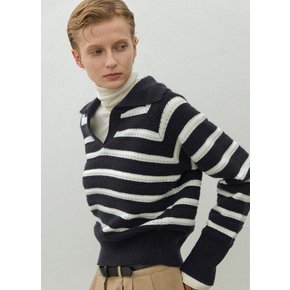 (T-6988)STRIPE SKASHI COLLAR KNIT