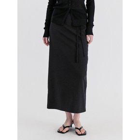 Classic Strap Slit Long Skirt - Black