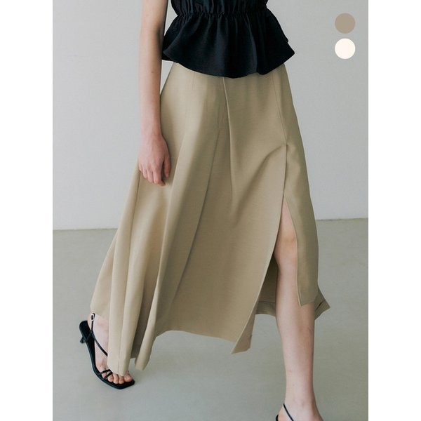 comos 871 unbalance pleats flared skirt (2color)