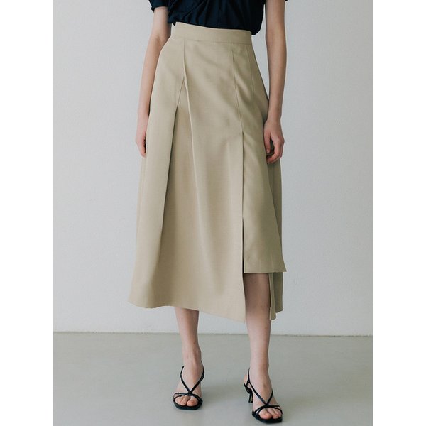 comos 871 unbalance pleats flared skirt (2color)
