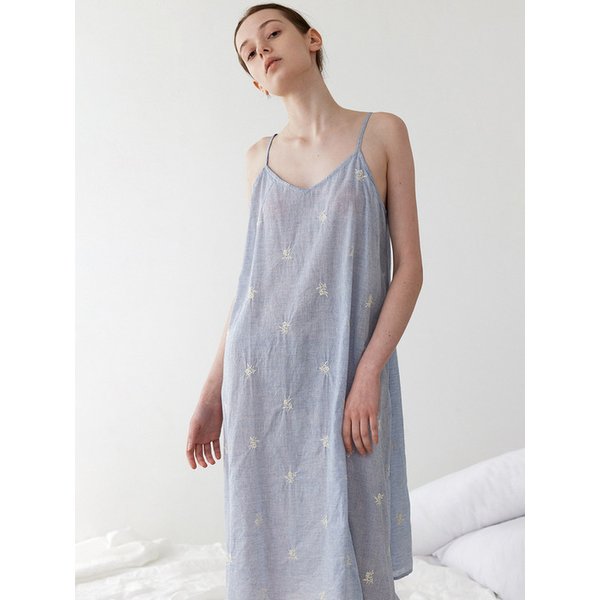 마린 스트라이프 끈나시 원피스 잠옷