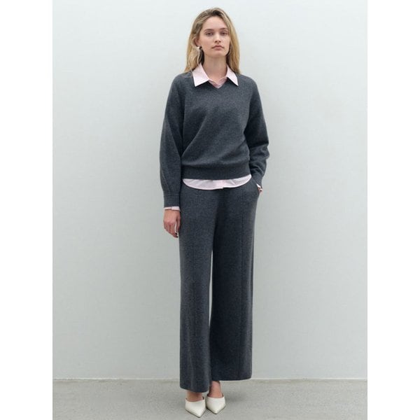 캐시 V넥 볼륨소매 풀오버_그레이